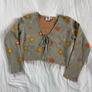 Floral Knit Cardigan with Tie Front